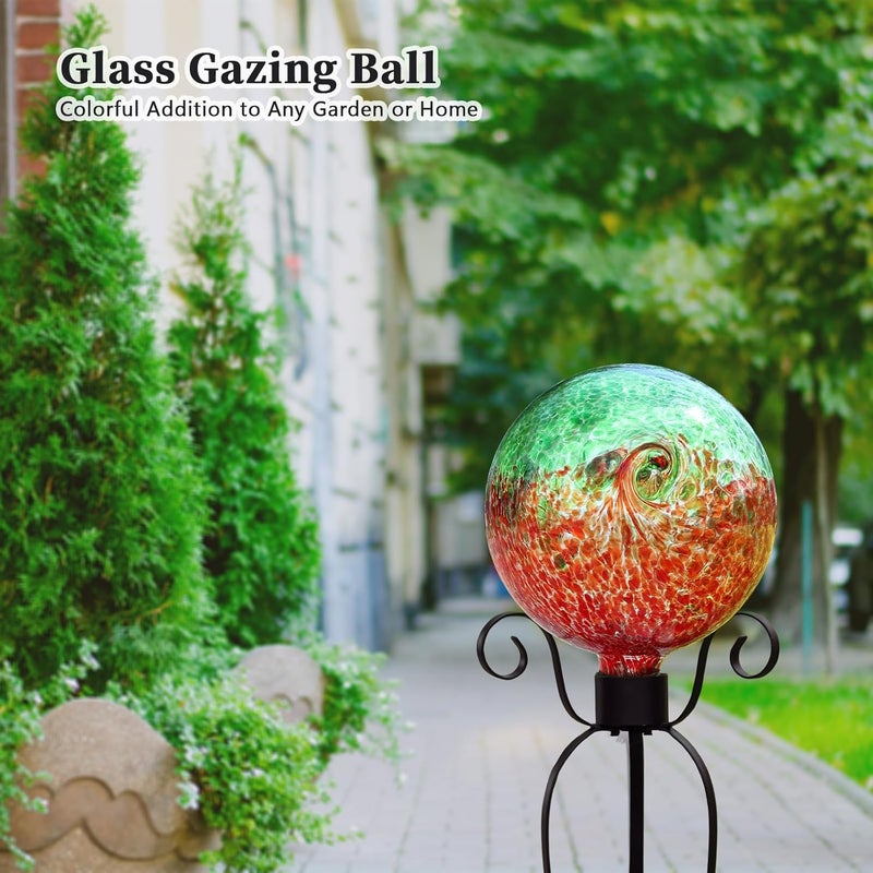 VCUTEKA Gazing Ball, Glass Gazing Balls Sphere for Garden Lawn Outdoor Ornament Yard Decorative, Red Swirl, 10" - Image 2